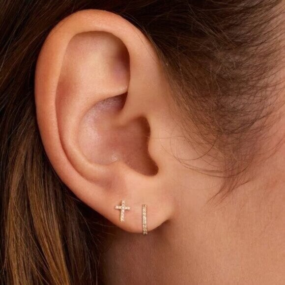 Dainty Cross Stud Earrings Pave CZ "Diamonds" Cross Studs Faith Jewelry Gift - Picture 12 of 12